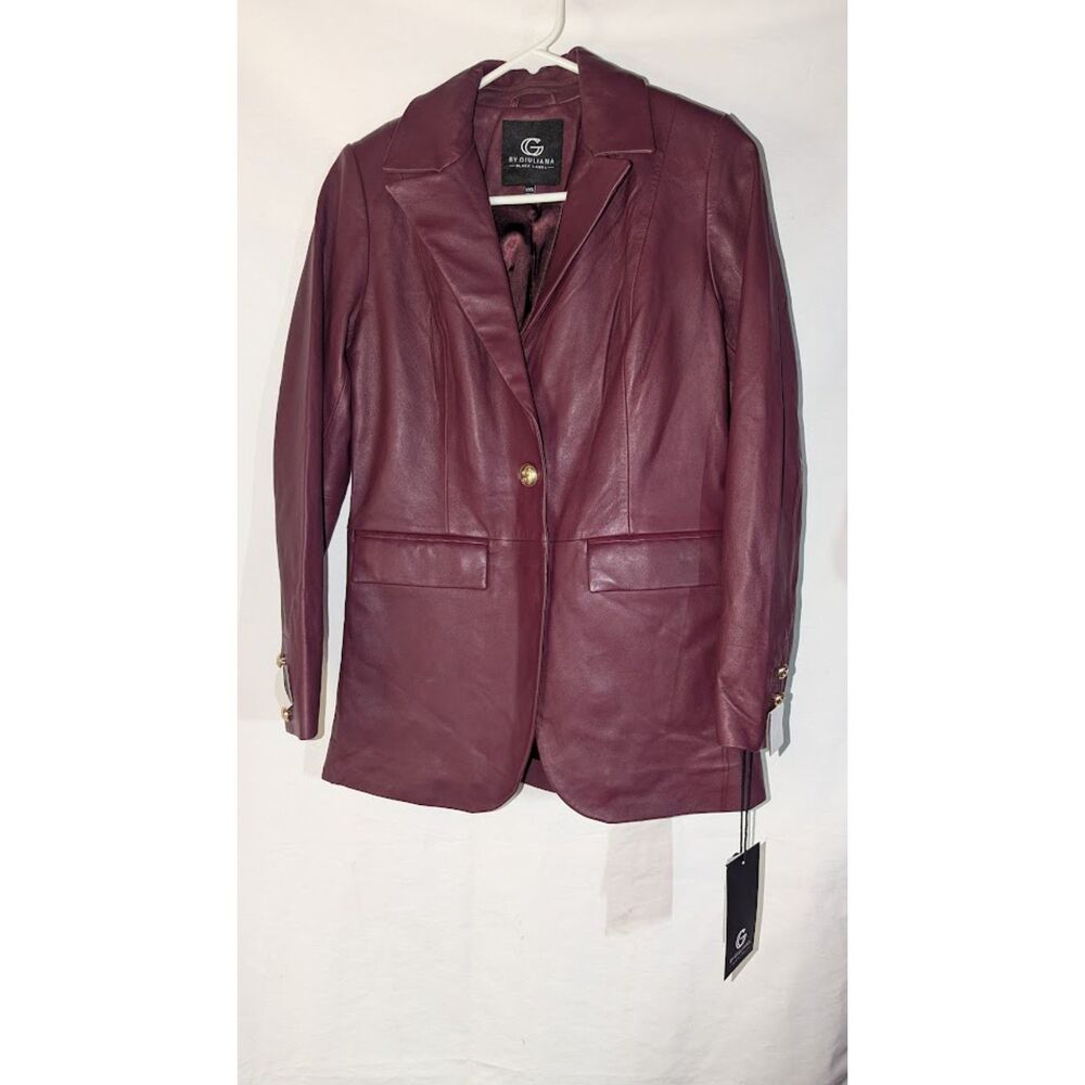 G by Giuliana Black Label Lamb Leather Wm's Single-Breasted Blazer NWT XXS Wine
